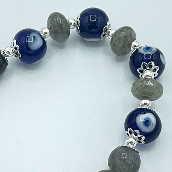 Crystal beaded stretch bracelet ONE NEW evil eye silver obsidian labradorite rei - Picture 7 of 12